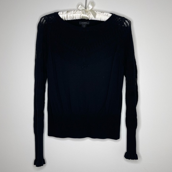 Halogen Black Lightweight Open-Stitch Ruffle Sleeve Sweater M - Picture 1 of 4